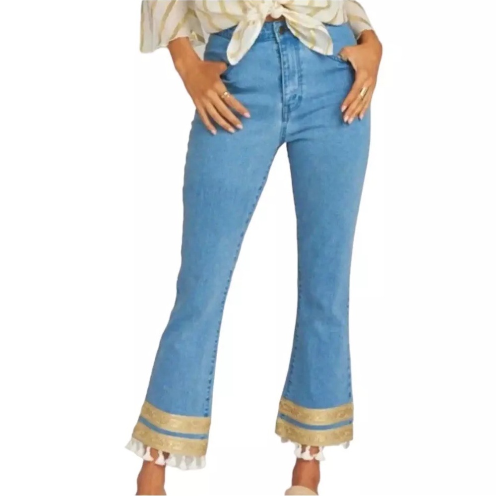 Show Me Your Mumu Jeans with Gold & White Fringes
